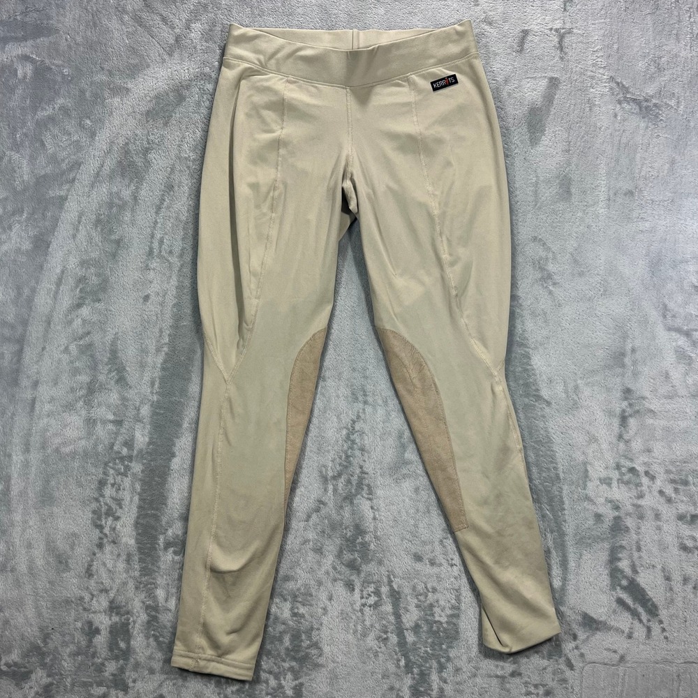 Kerrits Equestrian Breeches Women Large Tan Beige Knee Patch Riding Pants Ranch